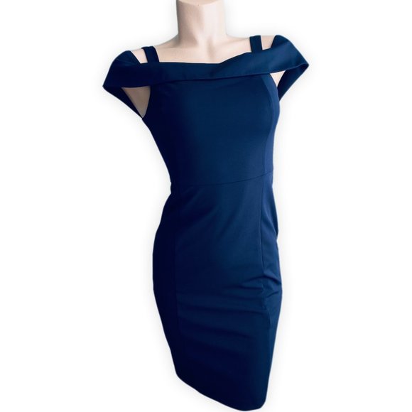 Classy Navy Blue Off The Shoulder Dress Size S - Picture 1 of 10